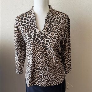 Ruby Rd.Petite Leopard Print V-Neck Blouse-Preowned